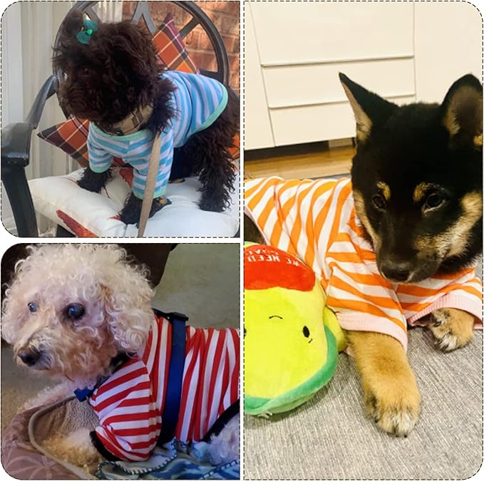 Geyoga 6 Pieces Dog Striped T-Shirt Cotton Breathable Pet Apparel Colorful Puppy Sweatshirt Clothes for Small to Medium Dogs Puppy(L)