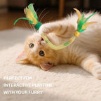 Cat Toys for Indoor Cats – 2 Pack Feather Toys with Pom-Pom & Bells, 19.5 Inch Teething Cat Toys Bundle for Chew, Cat Spiral Spring, Kitten Teething Toys