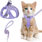 Cat Harness and Leash for Walking Escape Proof, Adjustable Kitten Vest Harness Reflective Soft Mesh Puppy Harness for Outdoor, Comfort Fit, Easy to Control (Purple, XS)