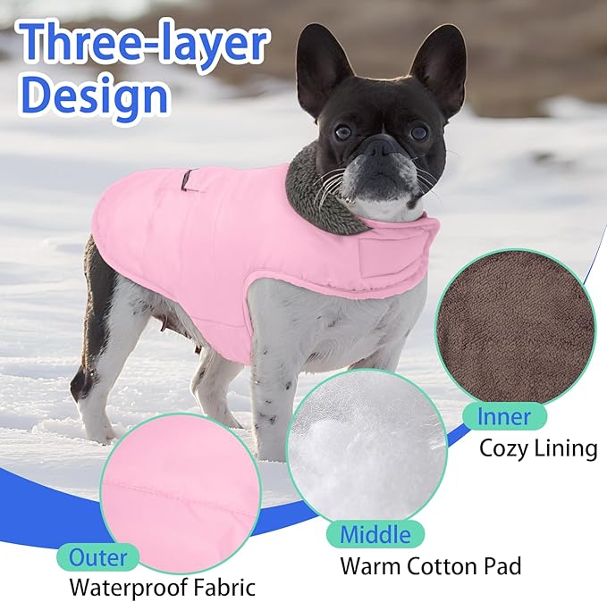 MIGOHI Warm Dog Coat - Winter Dog Jacket, Reflective Windproof Fleece Vest with Leash Hole and Furry Collar, LightPink,3XL