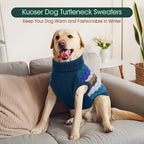 Kuoser Dog Sweater, XS Dog Sweater Pet Cable Knitted Pullover Warm Clothes, Puppy Turtleneck Classic Knitwear Soft Thickening Christmas Outfit, Cold Weather Thermal Wear for Small Dogs, Blue XS
