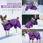 BRKURLEG Purple Dog Coat with Harness, Dog Winter Jacket, Dogs Onesie Body Warm Jackets, Small Dogs Winter Coats Reflective Windproof Warm Cold Weather Coats, Pet Waterproof Jackets, L