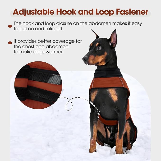 IDOMIK Dog Winter Coat, Warm Waterproof Dog Puffer Jacket with Harness Hole, Adjustable Reflective Snow Jacket Vest with Turtleneck, Pet Cold Weather Coats for Large Dogs,Caramel,2XL