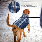 FUAMEY Dog Coat for Small Dogs,Waterproof Dog Winter Jacket with Harness Built in Puppy Cold Weather Coats Reflective Pet Vest with Zipper Warm Fleece Dogs Snowsuit Windproof Blue Plaid XS