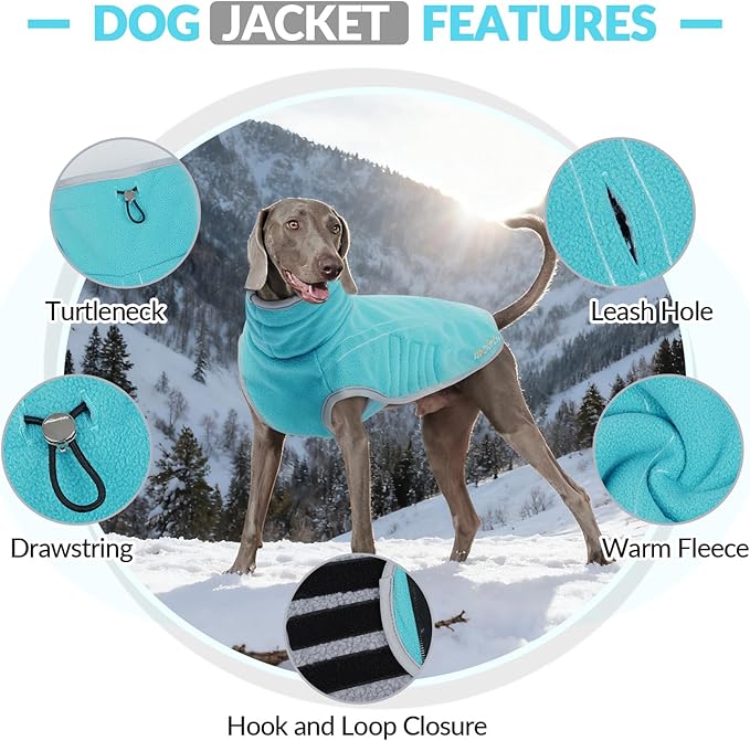 ROZKITCH Reversible Dog Coat Super Warm Fleece Sherpa Sweater with Embroidery, Adjustable Double-Sided Plush Sweatshirt for Small Mdium Large Giant Breeds Bluegreen 4XL