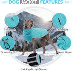ROZKITCH Reversible Fleece Jacket for Dogs Super Warm Fleece Sherpa Sweater with Embroidery, Adjustable Double-Sided Plush Sweatshirt for Medium Giant Breeds Bluegreen L
