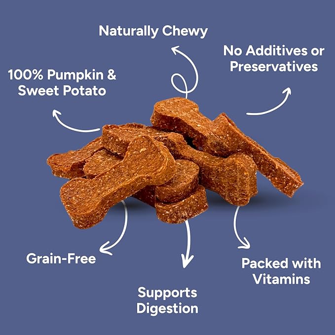 Gaines Family Farmstead Pumpkin & Sweet Potato Dog Bones – 40 oz Bag, Natural, Grain-Free Dog Treats for Digestive Health & Immunity – High-Fiber, Vitamin-Rich Chews, Made in USA