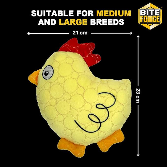 Bite Force - Durable & Strong Dog Toy Yellow Chicken with Squeaker, Kevlar-Reinforced Seams for Aggressive chewers.