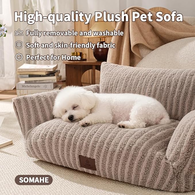 Cozy Couch for Cats Fluffy Pet Sofa with Premium Soft Fleece Fuzzy Cat Beds for Indoor Cat with Removable Washable Cover Supportive Pet Bed 24×18inch Blue