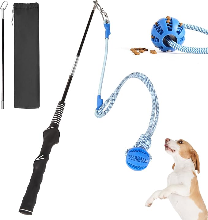 Flirt Pole for Dogs Interactive Dog Pole Toy for Large Medium Small Dogs, Dog Teaser Pole for Tug of War, Flirt Pole with Lure Ball (Standard&Extended Pole+Elastic Rope)