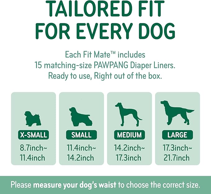 PAWPANG Copper Fit Mate Washable Male Dog Belly Band Kit – 1 Reusable Male Wrap with 15 Dog Diaper Liners, Ideal for Senior Dogs, Incontinence, and Marking, M
