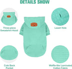 BEAUTYZOO Small Dog Hoodie Sweater with Pockets, Dog Clothes for Small Medium Dogs Boy Girl, Waffle-Like Laminated Cotton Pet Coats with Hat and Leash Hole, Mint Green S