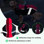 Dog Raincoat for Medium Large Extra Large Dogs, Waterproof Rain Jacket with Reflective Strap, Lightweight Hoodies Full-Body Coverage Dry Clothes (2XL, Red)
