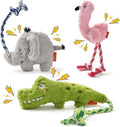 AUSCAT Plush Dog Rope Toy, Durable Squeaky Dog Toys for Puppy Small Medium Dogs (Not for Aggressive Chewers), Crocodile & Elephant & Flamingo