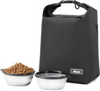 Pet Food Storage Bag，Dog Food Travel Bag with 2PCS Collapsible Dog Travel Bowls,Waterproof Kibble Storage Container for Road Trips, Camping (Black, Small)