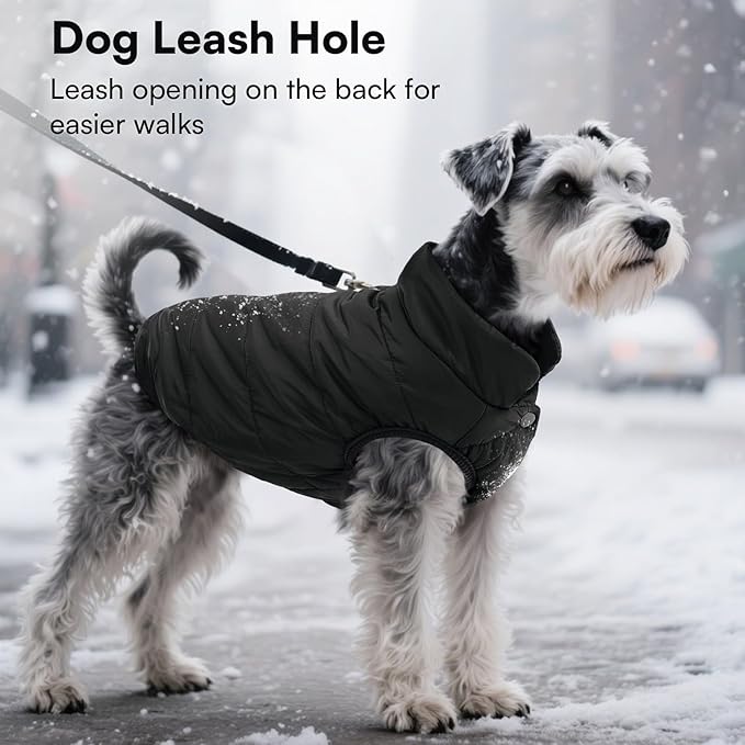 ASENKU Windproof Dog Winter Coat Waterproof Fleece Jacket Cold Weather Pet Apparel for Small Medium Large Dogs (Black, XL)