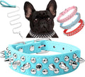 Spiked Dog Collar Soft Pu Leather Mushrooms Rivet Spike Studded Puppy Adjustable Pet Collars for Small Breeds (XS, Light Blue Set)