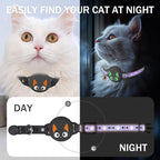 Airtag Cat Collar Breakaway, Reflective Kitten Collar with Apple Air Tag Holder and Bell for Girl Boy Cats, Lightweight Cat Collars for Apple AirTag, Hidden GPS Tracker Holder for Cats, Black (9-13")