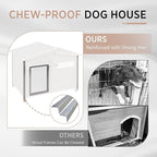 Outdoor Dog House, Weatherproof Wooden Kennel for Medium Dogs, Large Wooden Dog House with Chew-Proof Iron Frame, Removable Floor (Grey, 43.5" D x 29.5" W x 33.5" H) (Grey, 34" D x 22" W x 26.5" H)