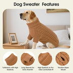 SAWMONG Dog Sweater, Dog Sweaters for Small Dogs Girls Boys, Pullover Turtleneck Knitted Doggy Sweatshirt, Cold Weather Pet Clothes（Khaki, X-Small