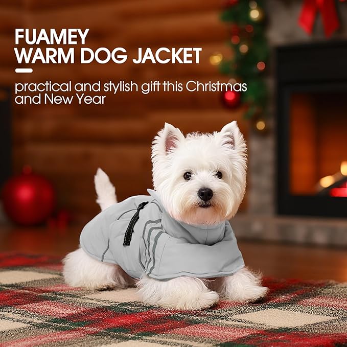 FUAMEY Dog Cold Weather Coats,Dog Winter Jackets for Large Dogs Warm Dogs Coat with Reflective Strips Waterproof Pet Snowsuit Thick Paded Pets Vest for Labrador Golden Retriever Grey 2XL