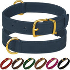 Leather Dog Collar - Heavy Duty Adjustable Soft Padded Pet Collars for Small Medium Large Dogs Breed - Black Green Brown Pink Red Blue (Smoky Blue, XL, 19"-24" Neck Fit)
