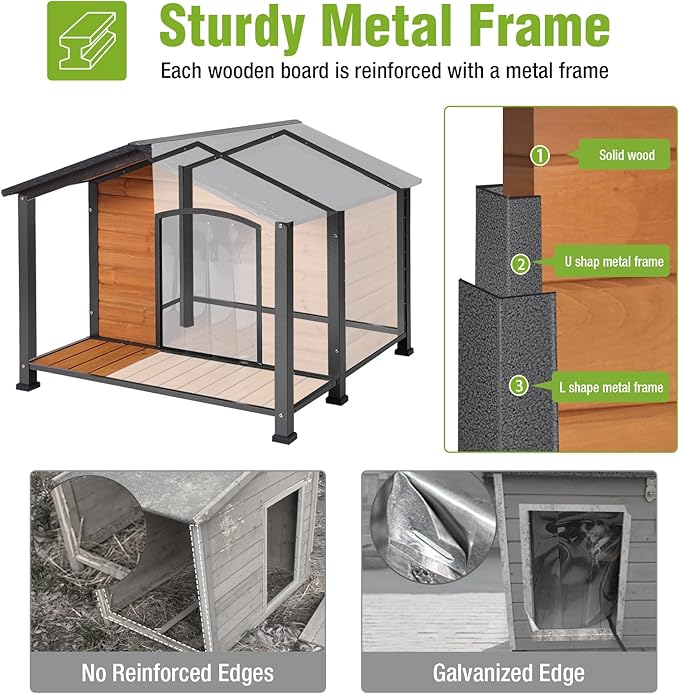 GUTINNEEN Heated Dog House for Outside Insulated Dog House Outdoor Weatherproof with Safe Heated Pad, Chew-Proof Metal Frame and Insulated Liner for Medium Dogs, 40.6" L x 34.3" W x 31.5" H