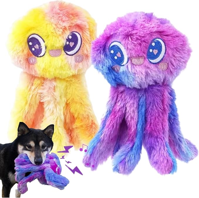 Clairooo Squeaky Dog Toys, Colorful Crinkle Octopus, Plush Dog Toys for Chewing, Interactive, Soft Fabric for Small, Medium & Large Dogs, Daily Companionship, Training Reward, (Purple)