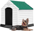 DWVO Plastic Dog House, Weatherproof Outdoor/Indoor Doghouse, Puppy Kennel with Air Vents and Elevated Floor