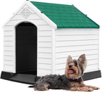 DWVO Plastic Dog House, Weatherproof Outdoor/Indoor Doghouse, Puppy Kennel with Air Vents and Elevated Floor