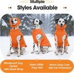 Dog Coat for Large Dogs, Dogs Snow Jacket with Back Zipper, Winter Warm Dog Puffer Vest with Detachable Neck Wrap, Winter Pet Clothes Elastic Band on Chest for Springer, Dalmatian, Orange L