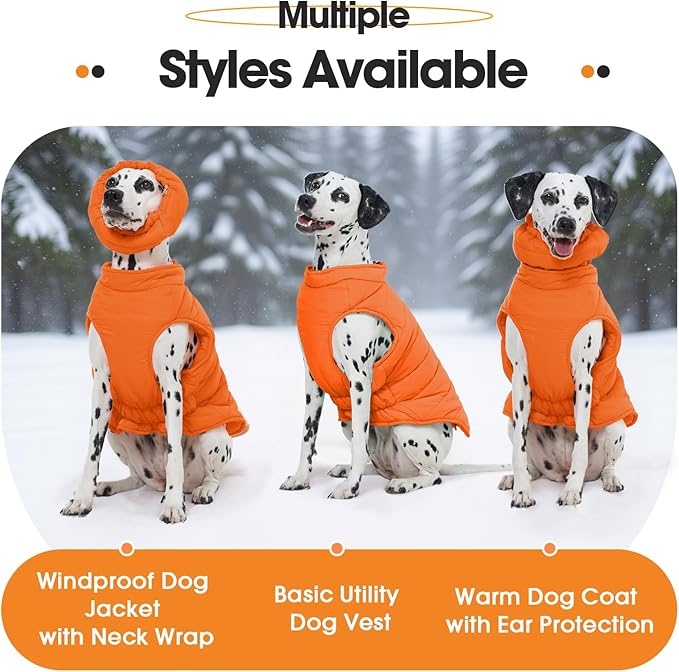 Dog Coats for Large Dogs Winter Waterproof, Zip Up Lightweight Vest for Dogs, Orange Pet Snow Jacket, Winter Outdoor Dog Camping Jackets for Weimaraner, Pointer, Labrador, Orange XL