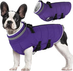 Large Dog Coat with Harness Built-in, Waterproof Reflective Fleece Lined - Warm Windproof Winter Jacket with Back Zipper, Cold Weather Snow Dog Coats - Purple - XL
