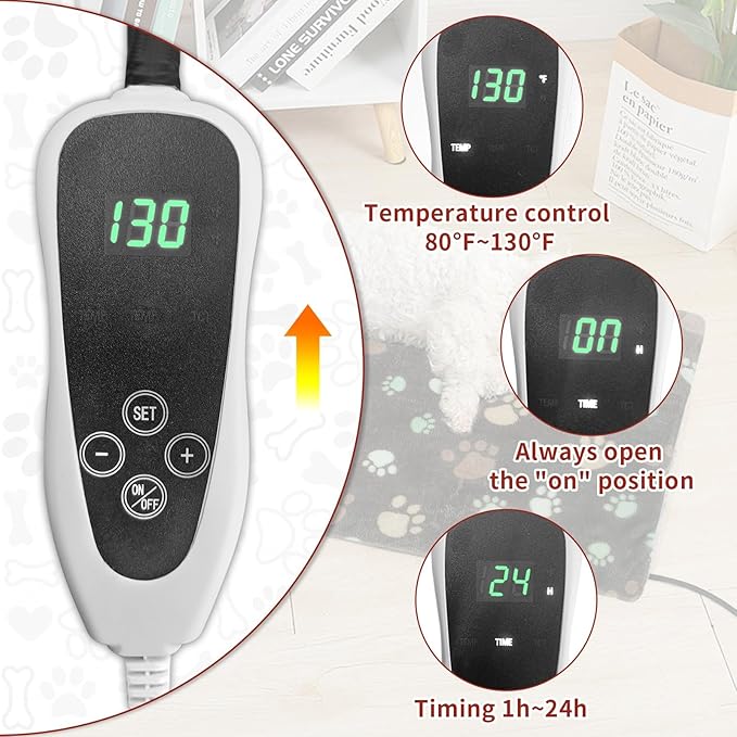 Cat Heating Pad Round 16in,Waterproof Outer Skin and Smart Thermostat Switch, Adjustable Heated Cat Bed, Adding Wire Rope Wires Small Dog Warming Pad