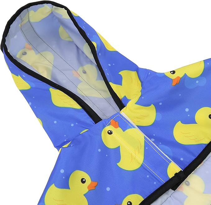 HDE Dog Raincoat Jacket Reflective Adjustable Hooded Pet Poncho Rain Coat with Leash Hole for Small to X-Large Dogs Rubber Ducks - L