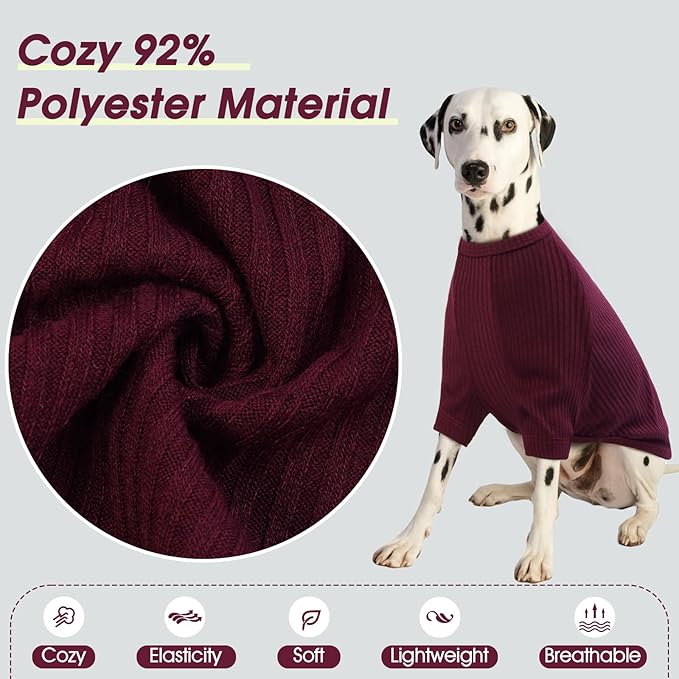 ROZKITCH Dog Shirt with Hoodie Dog Ears Cover 2 in 1, Soft Lightweight Dog Striped T Shirt Pullover Dog Tank with Detachable Ear Wrap, Dog Hoodie Tshirt Dog Boy Girl, Stretchy Sweater WineRed XL