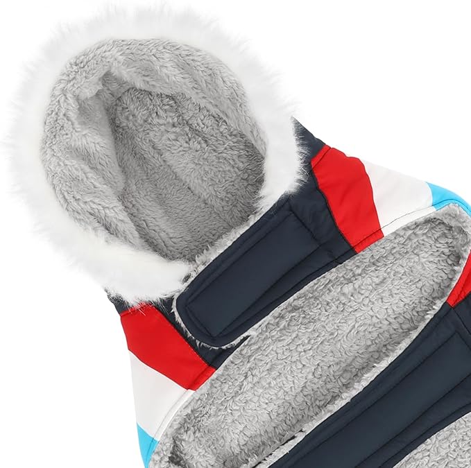 HDE Dog Puffer Jacket Fleece Lined Warm Dog Parka Winter Coat with Harness Hole Patriotic - M