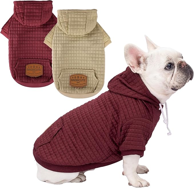 2 Pack Dog Hoodie Sweaters for Small Medium Dogs Warm Dog Clothes for Large Dogs Soft Waffle-Like Laminated Sweatshirt Bulldog (Brown+Wine Red, M/L (Back: 17",Chest: 24.5", Neck: 14.5"))