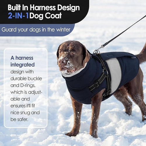 AOFITEE Dog Coat, Waterproof Dog Jacket Winter, Dogs Coat with Harness Built in, Warm Dogs Puffer Jacket with Zipper, Reflective Pet Snowsuit Sweater for Dachshund, French Bulldog, Boston Terrier, M