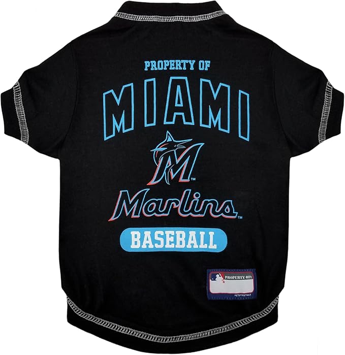 MLB Miami Marlins Dog T-Shirt, Small. - Licensed Shirt for Pets Team Colored with Team Logos