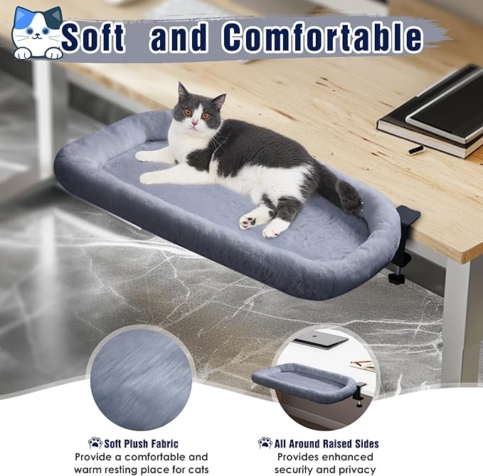 IPOW Heavy Duty Steel Frame Supports up to 50lbs Cat Desk Bed & Perch Space-Saving 90°Foldable with Soft Ultra-Plush Faux Fur for Small Medium Large Cats