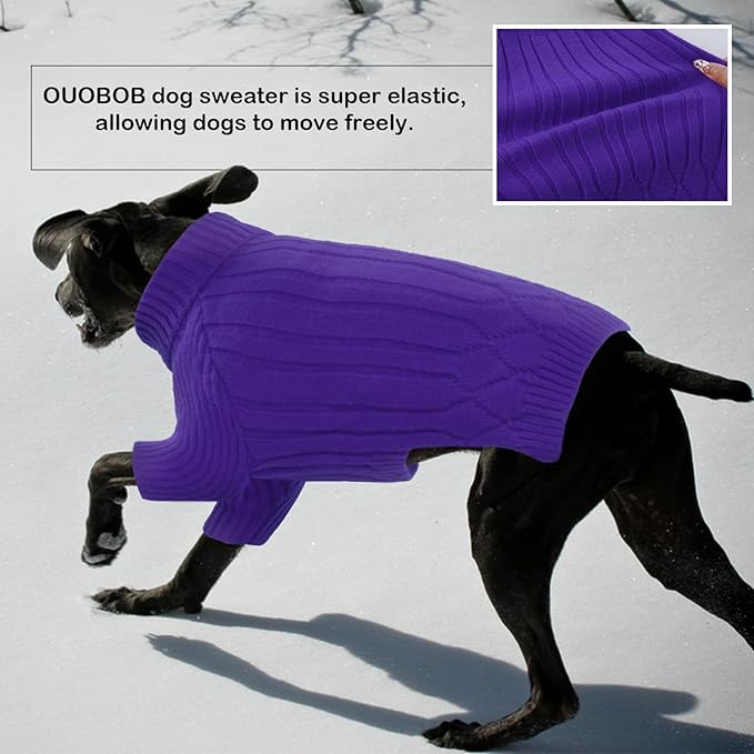 Dog Sweater for Medium Dogs, Warm Winter Fall Dog Sweaters for Dog Girls Boys, Turtleneck Dog Knitwear, Doggie Christmas Sweater, Pet Sweatshirt Clothes Knit French Bulldog, Beagle (Purple M)