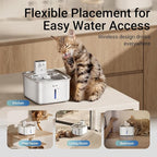 DownyPaws Cat Water Fountain Stainless Steel Cordless, 101 oz/3L FurSink Wireless Cat Water Dispenser for Pets, Battery Operated Pet Drinking Fountain with Motion Sensor, Easy Clean, White