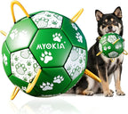 Size 2 Dog Soccer Ball with Straps Durable Training Ball for Pets Interactive Outdoor Dog Toy, Green & White, Paw Design, for Small & Medium Puppie