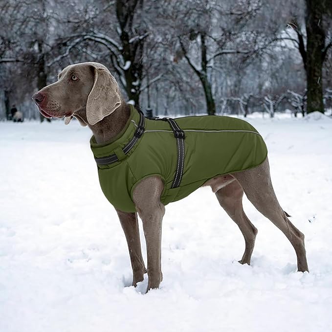 Lelepet Waterproof Dog Jacket with Harness Built in Warm Dog Winter Coat, Reflective Windproog Fleece Jacket, Dogs Coats for Small Dogs, Thermal Pet Snowsuit for Cold Weather, Maltese, Army Green, XS