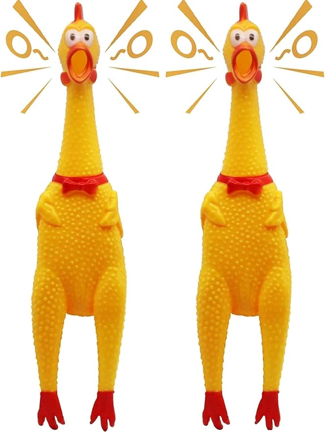 HEALTH & OUTDOORS Rubber Chicken Squeeze Squawking Chicken (2 Pack), 12-Inch Yellow Screaming Chicken Dog Toys, Prank Noise Maker Dog for Silly Novelty Party Favors, Games