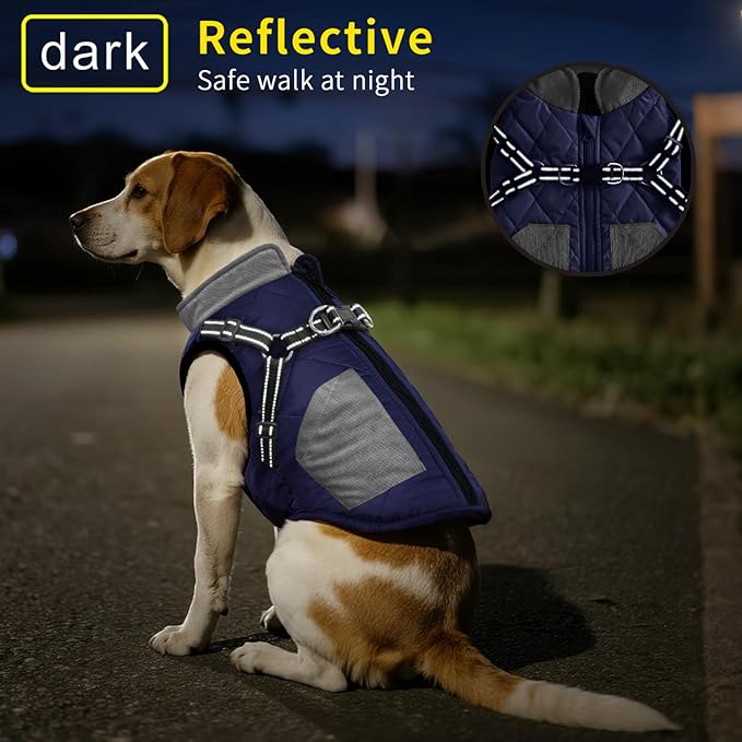 Mosucoirl Warm Dog Coats Pet Clothes, Waterproof Dogs Jacket Reflective Pet Outfits Winter Dog Cold Weather Coat Cozy Snow Jackets Vest for Small Medium Large Dogs Puppy Doggie (NavyBlue, L)