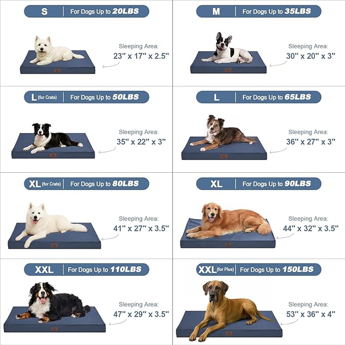 Outdoor Dog Bed for Medium Dogs, Waterproof Dog Crate Mat Orthopedic Egg Crate Foam Pet Bed with Washable Removable Oxford Cover, Navy