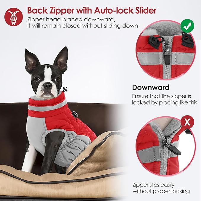 AOFITEE Dog Coat, Warm Dog Winter Coat, Reflective Turtleneck Large Dogs Jacket with Harness Built in, Turtleneck Pet Winter Jacket, Waterproof Pet Snow Jackets Fleece Vest, Christmas Red XL