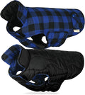 VIVAGLORY Softjoy Dog Coat, Dog Jacket for Winter & Christmas, Coat with Harness Hole & Velcro Closure, Reversible Plaid Checkered Warm Fluffy Heavy Duty for Puppy, XXS, Sapphire Blue Plaid